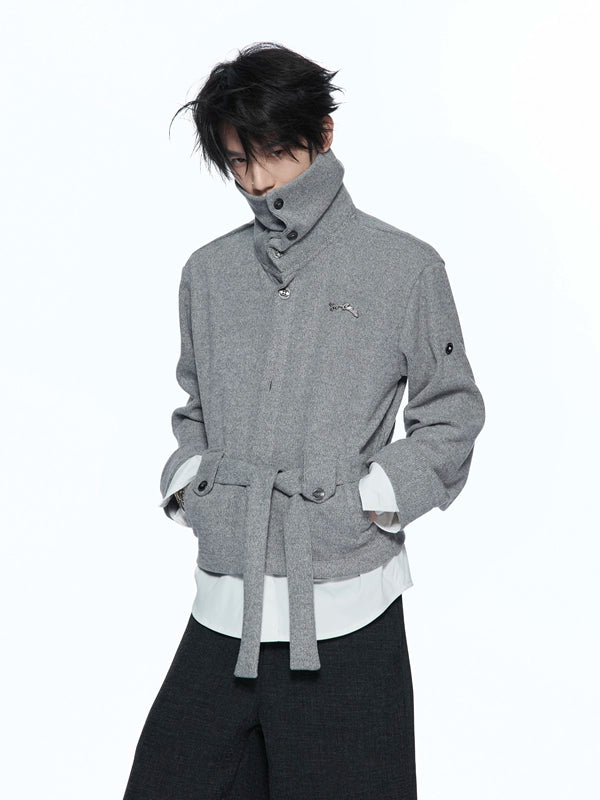 Tie-Waist Layered-Collar Knit Cardigan product view 1