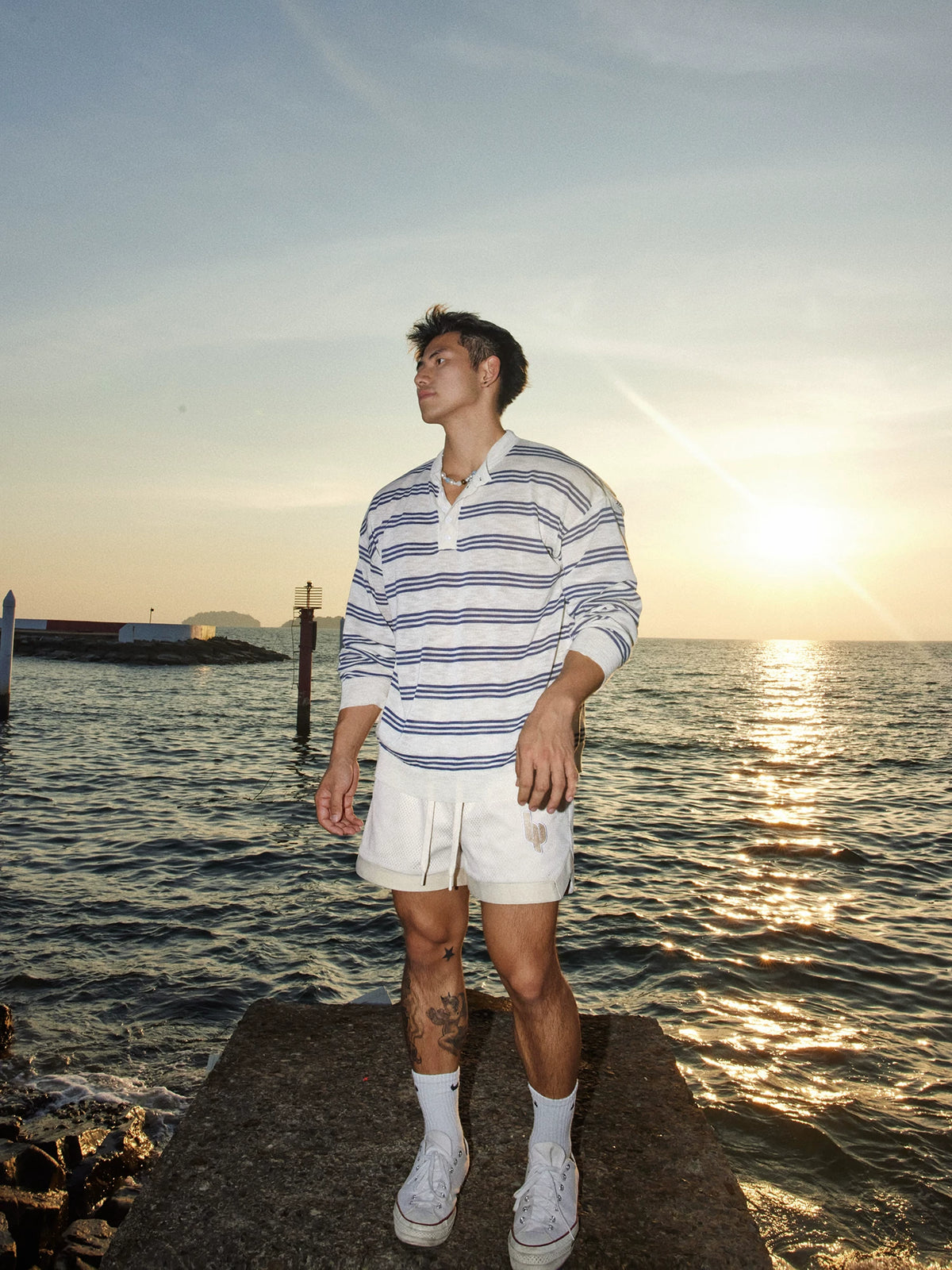 Island-Stripe Relaxed Henley Top product view 3