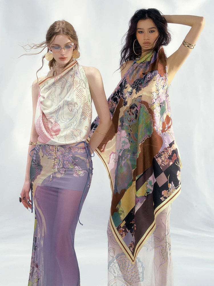 Painterly Satin Square Scarf Top product view 6