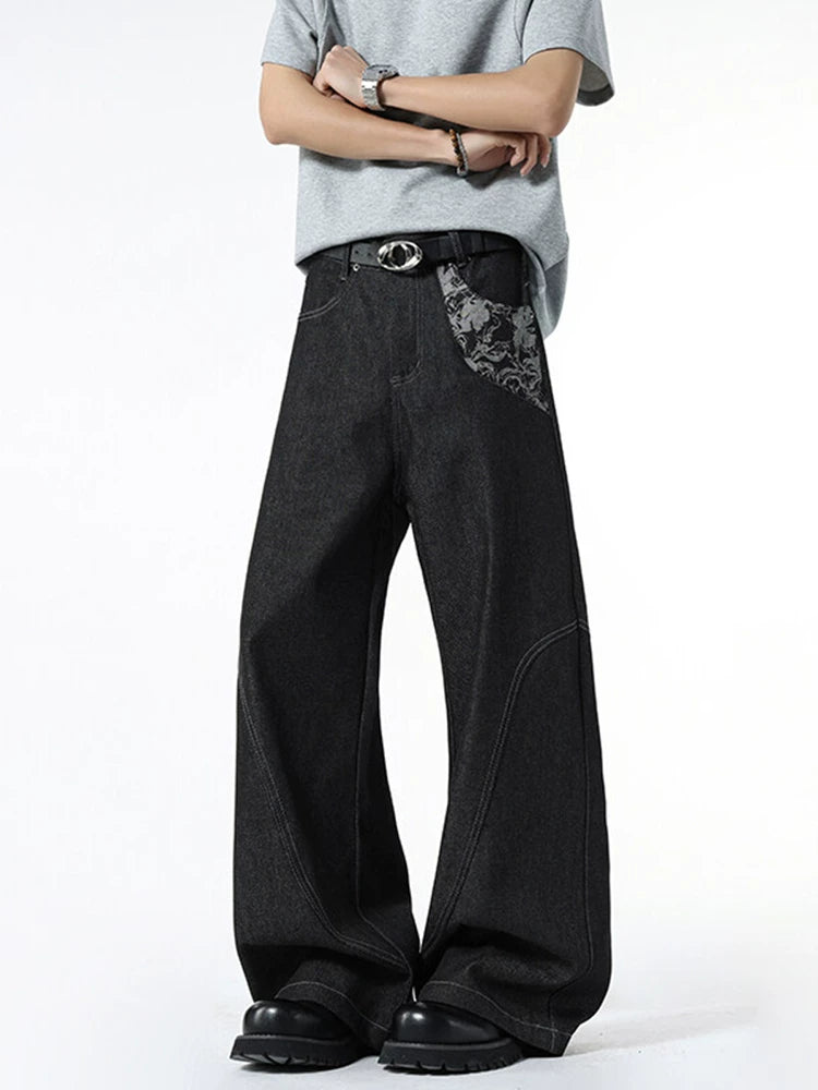 Snake-Print Curved Baggy Jeans product view 1
