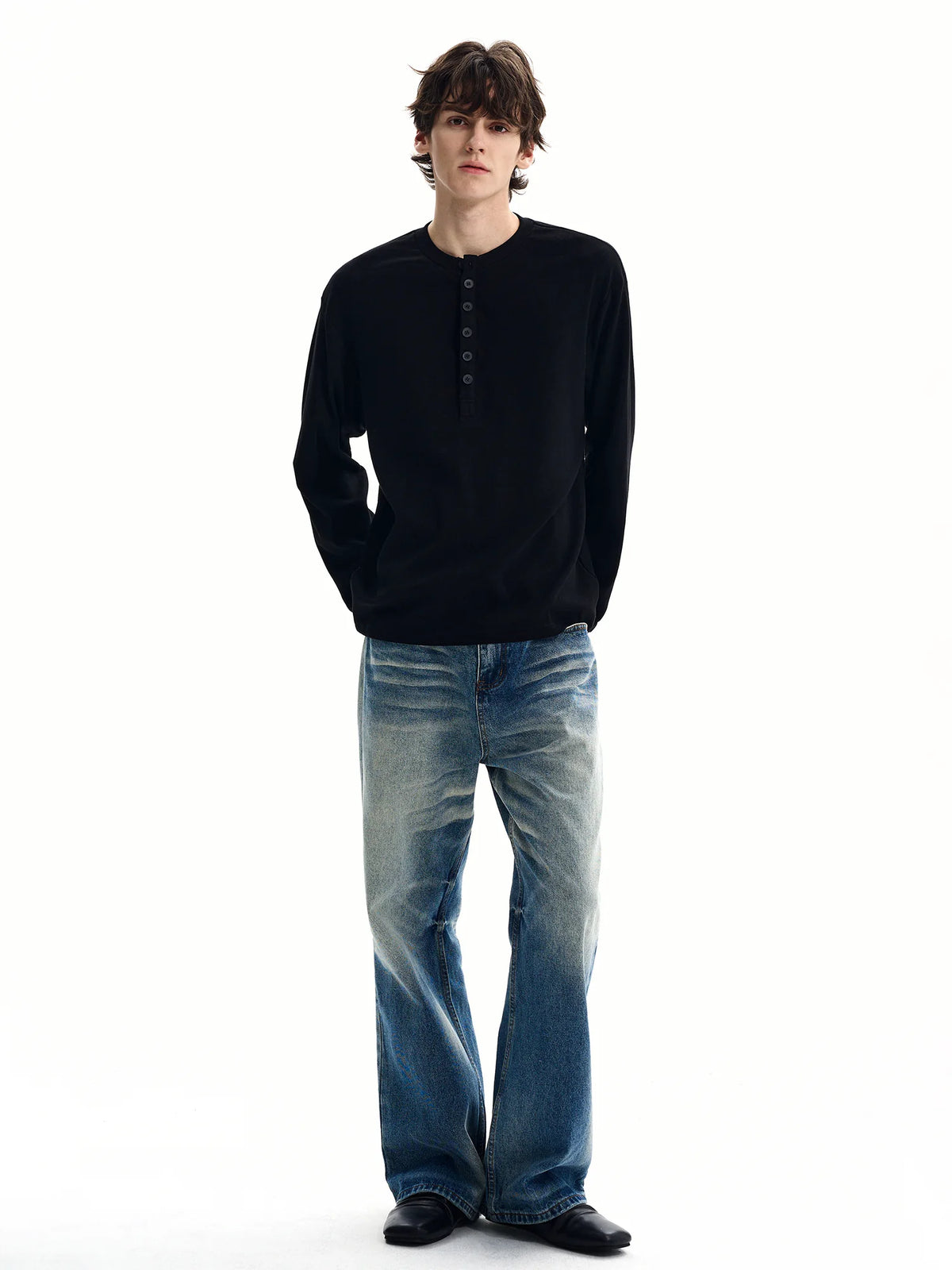 Extended-Placket Long-Sleeve Henley Top product view 4