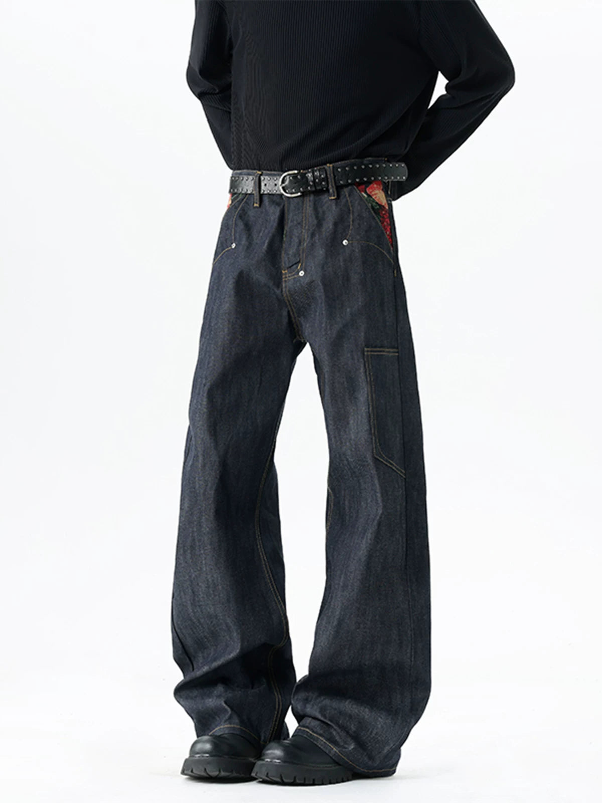 Red-Trim Workwear Wide-Leg Jeans product view 1