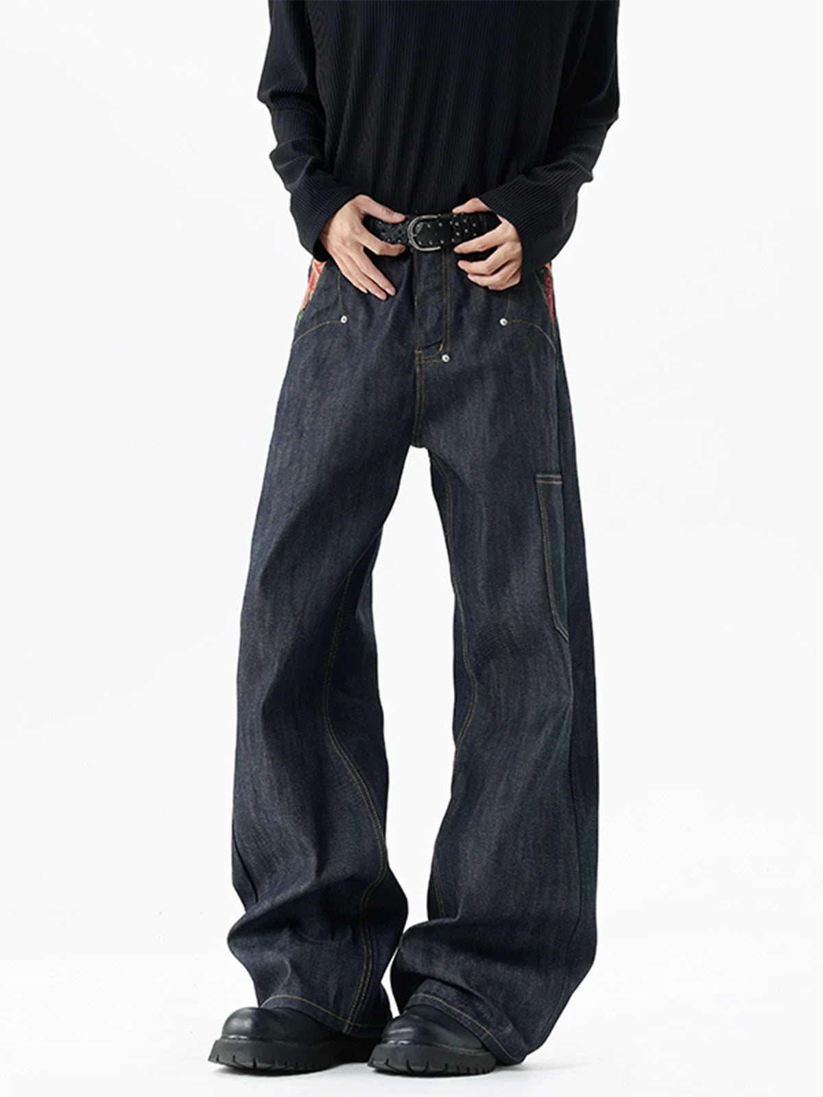 Red-Trim Workwear Wide-Leg Jeans product view 2