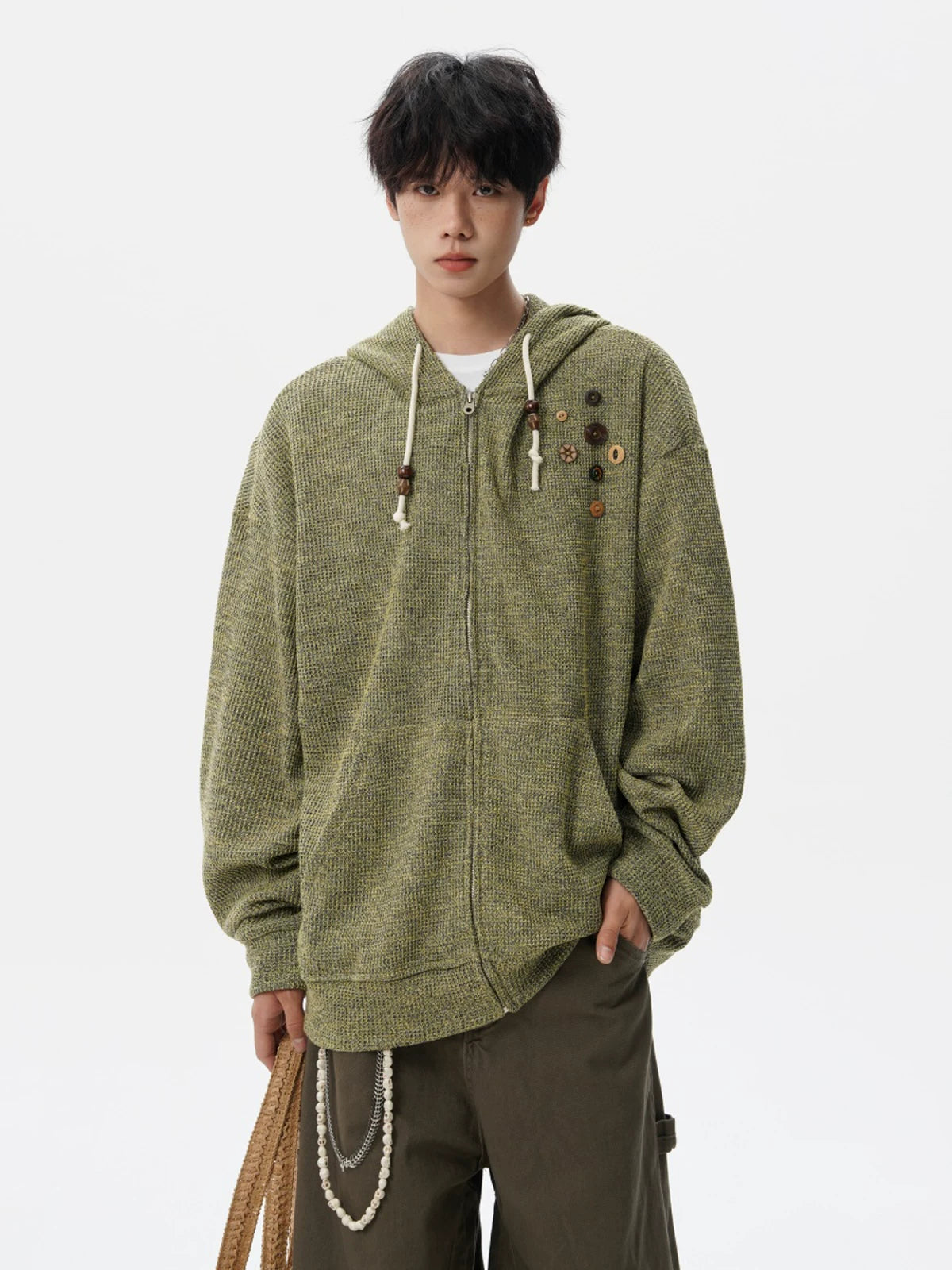 Button-Trim Hooded Knit Cardigan product view 2