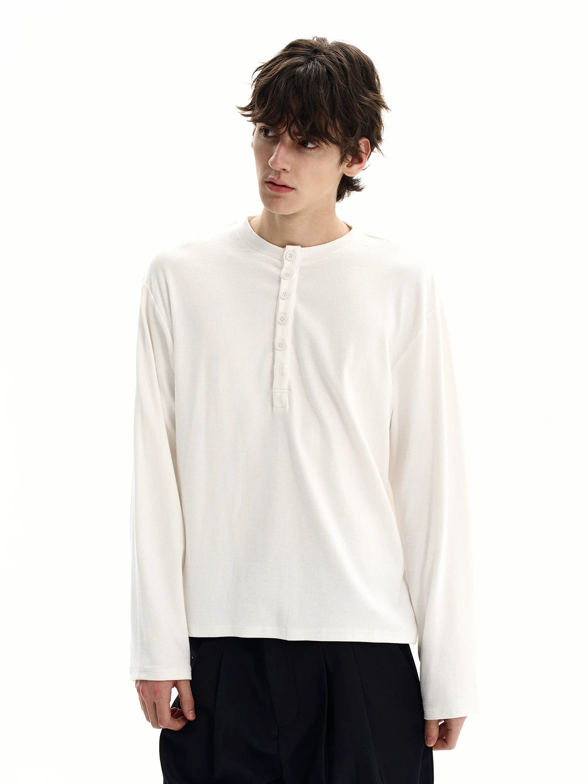 Extended-Placket Long-Sleeve Henley Top product view 2