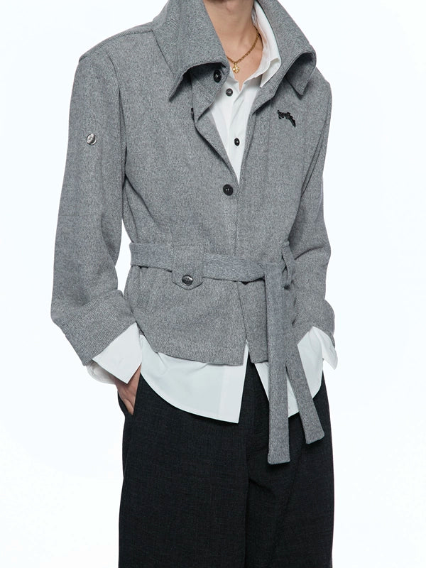 Tie-Waist Layered-Collar Knit Cardigan product view 3