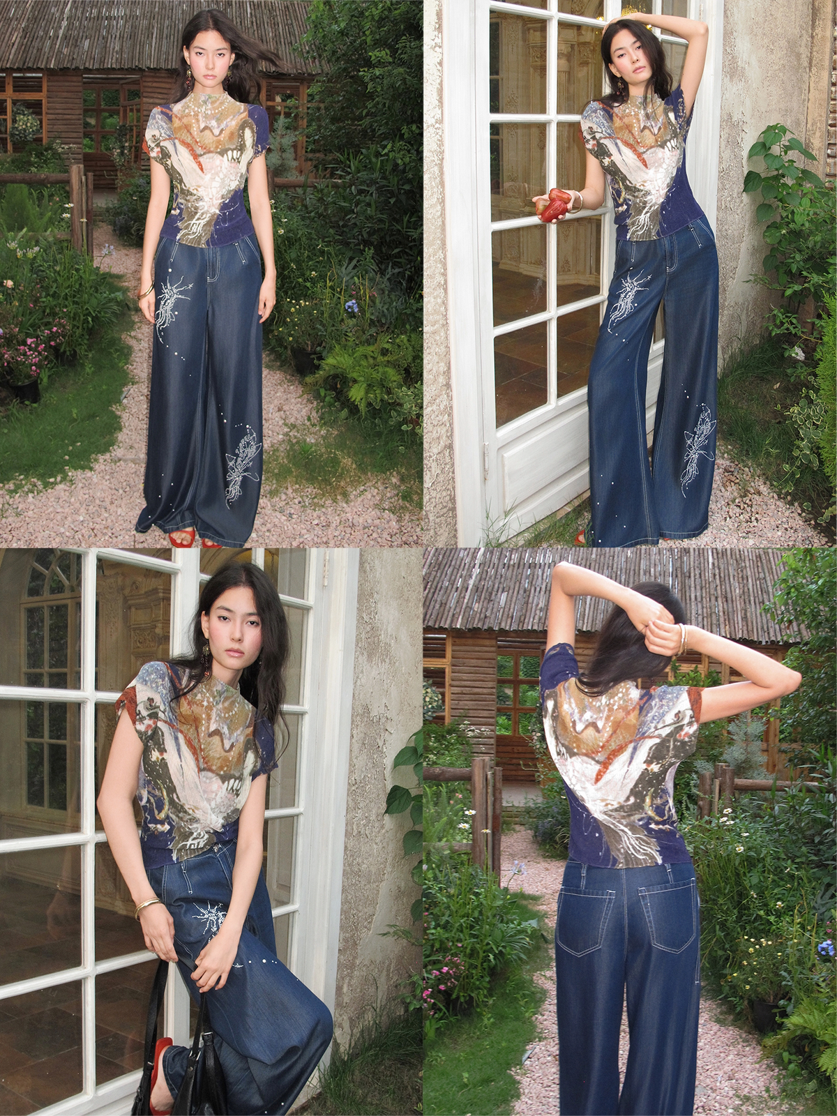 Illustrated Pleated Fitted Tee product view 3