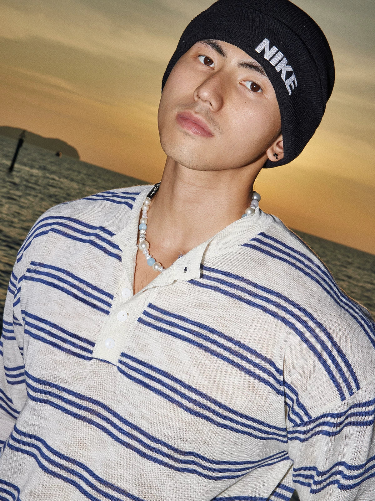 Island-Stripe Relaxed Henley Top product view 5
