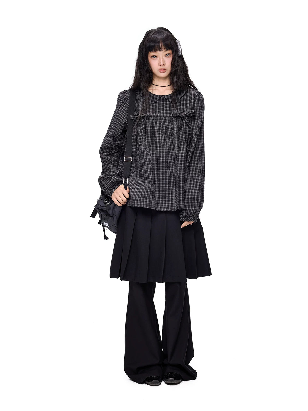 Pleated Skirt-Overlay Flare Pants product view 2