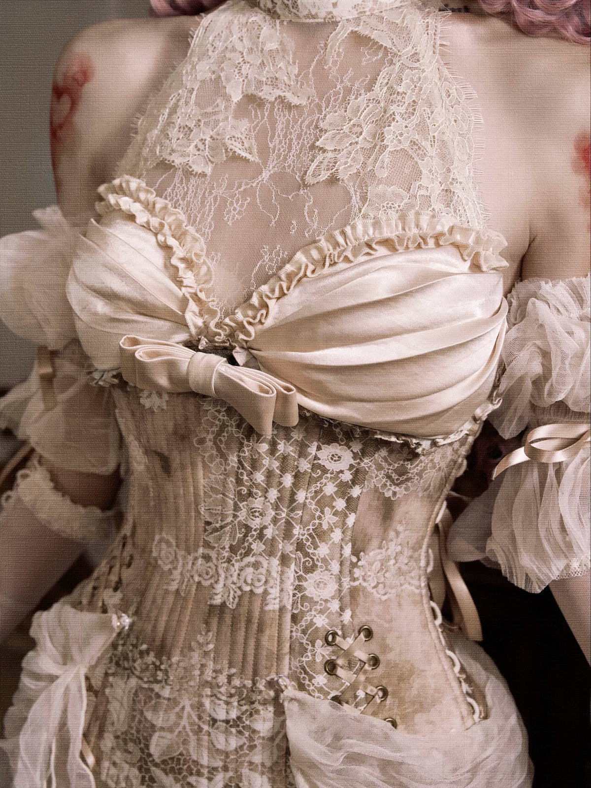 Draped-Bust Floral Lace Boned Corset product view 2