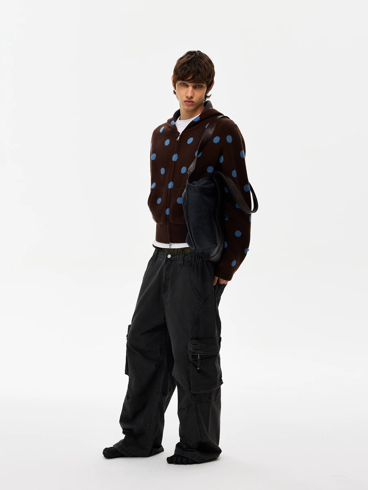 Polka-Dot Zip Knit Hoodie product view 2