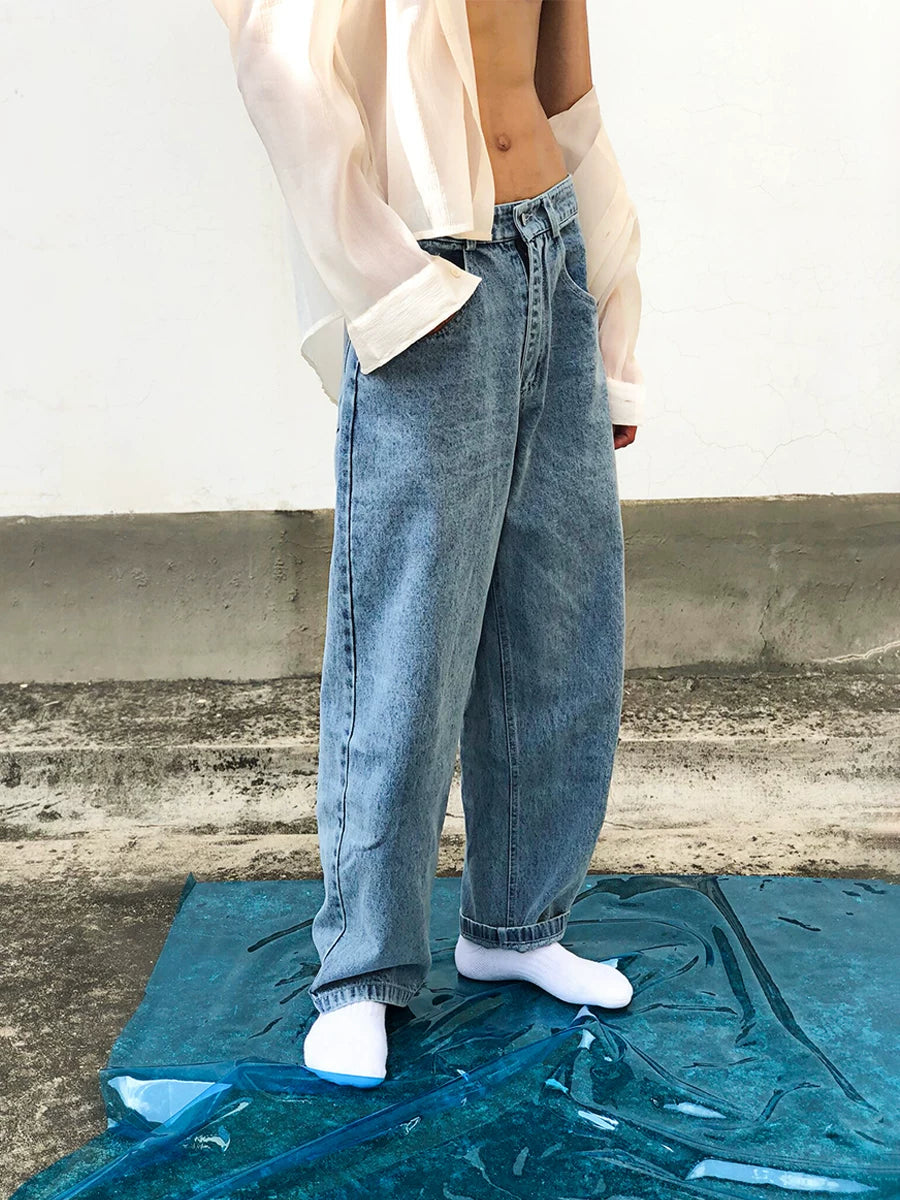 Peacock-Blue Washed Wide-Leg Jeans product view 2