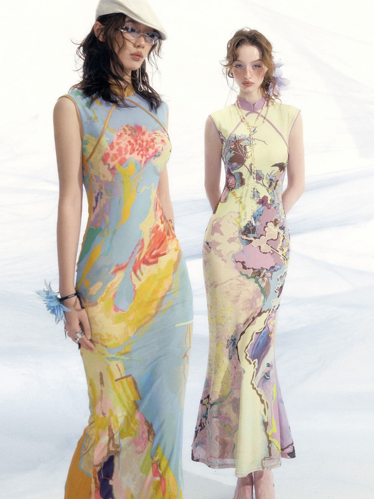Painterly Sleeveless Qipao Maxi Dress product view 2