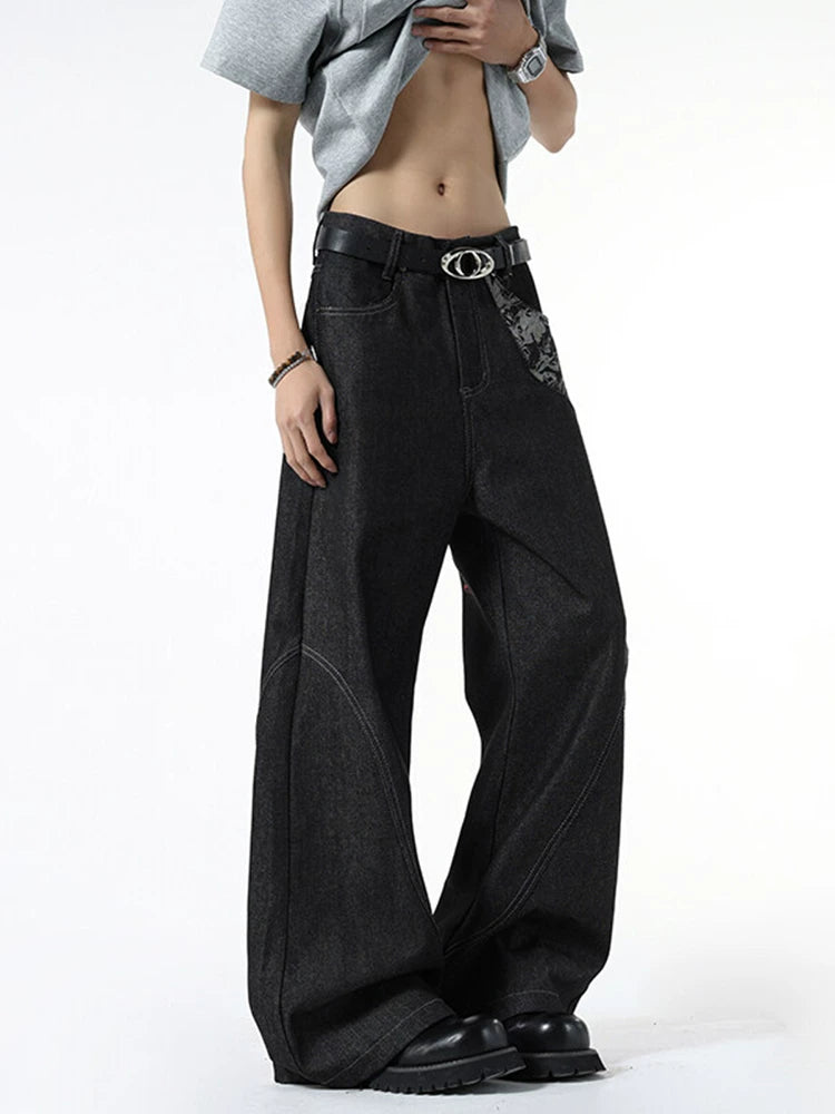 Snake-Print Curved Baggy Jeans product view 3