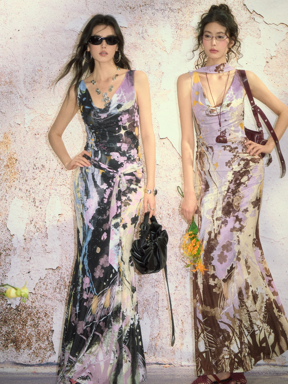 Floral Draped-Neck Mermaid Maxi Dress product view 3
