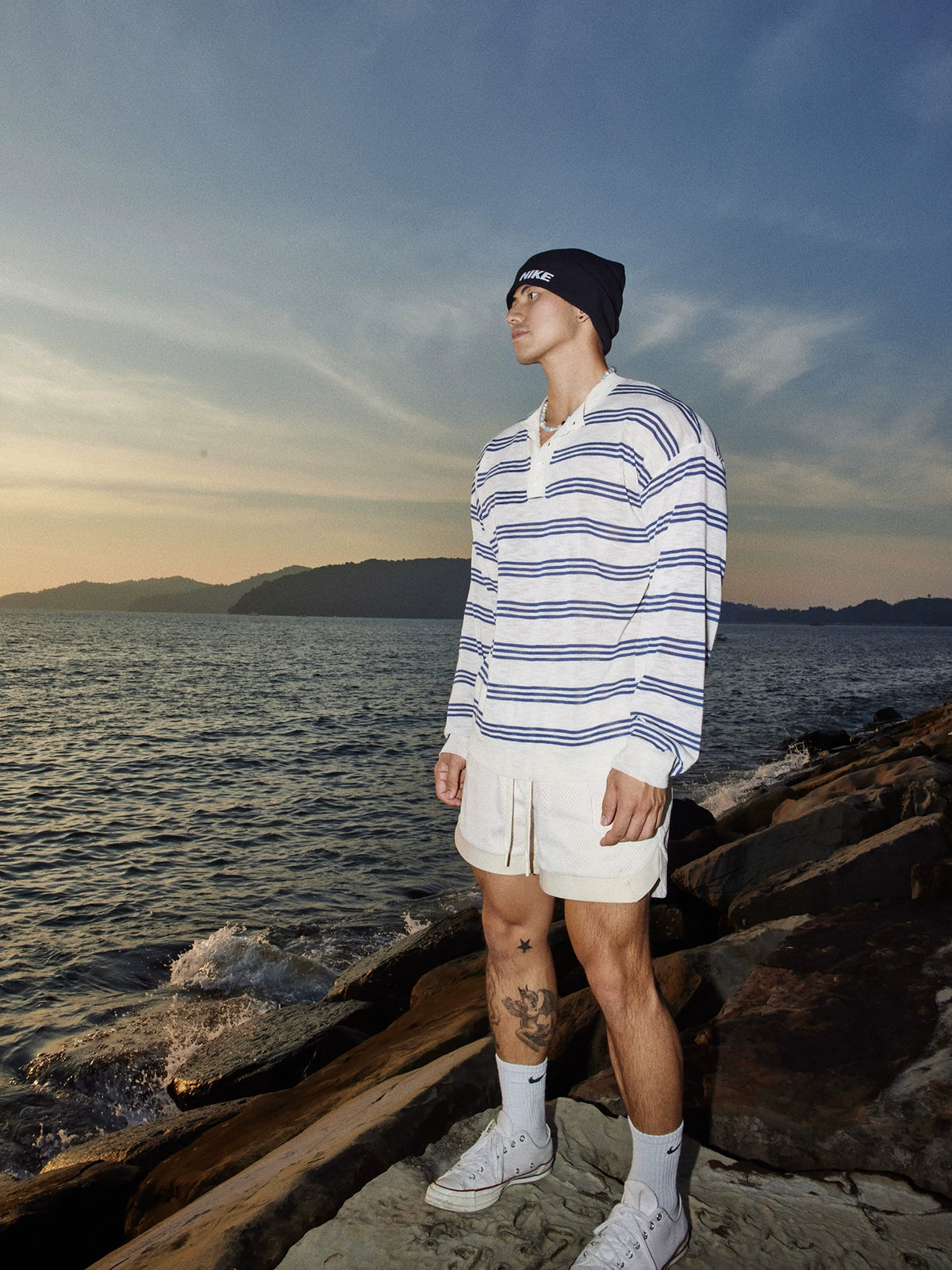 Island-Stripe Relaxed Henley Top product view 6