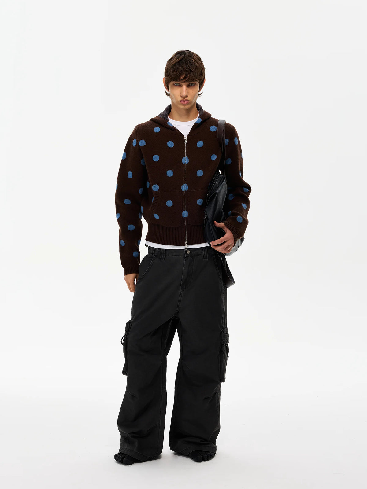 Polka-Dot Zip Knit Hoodie product view 5