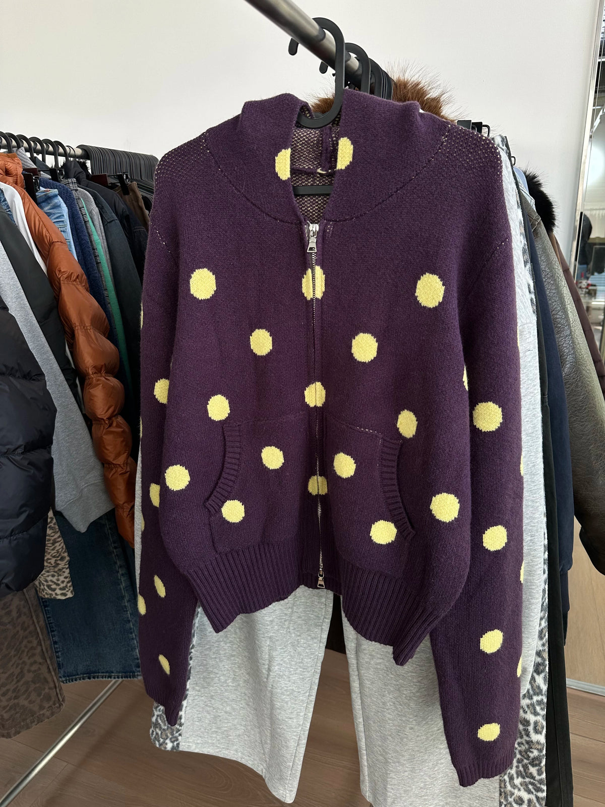 Polka-Dot Zip Knit Hoodie product view 3