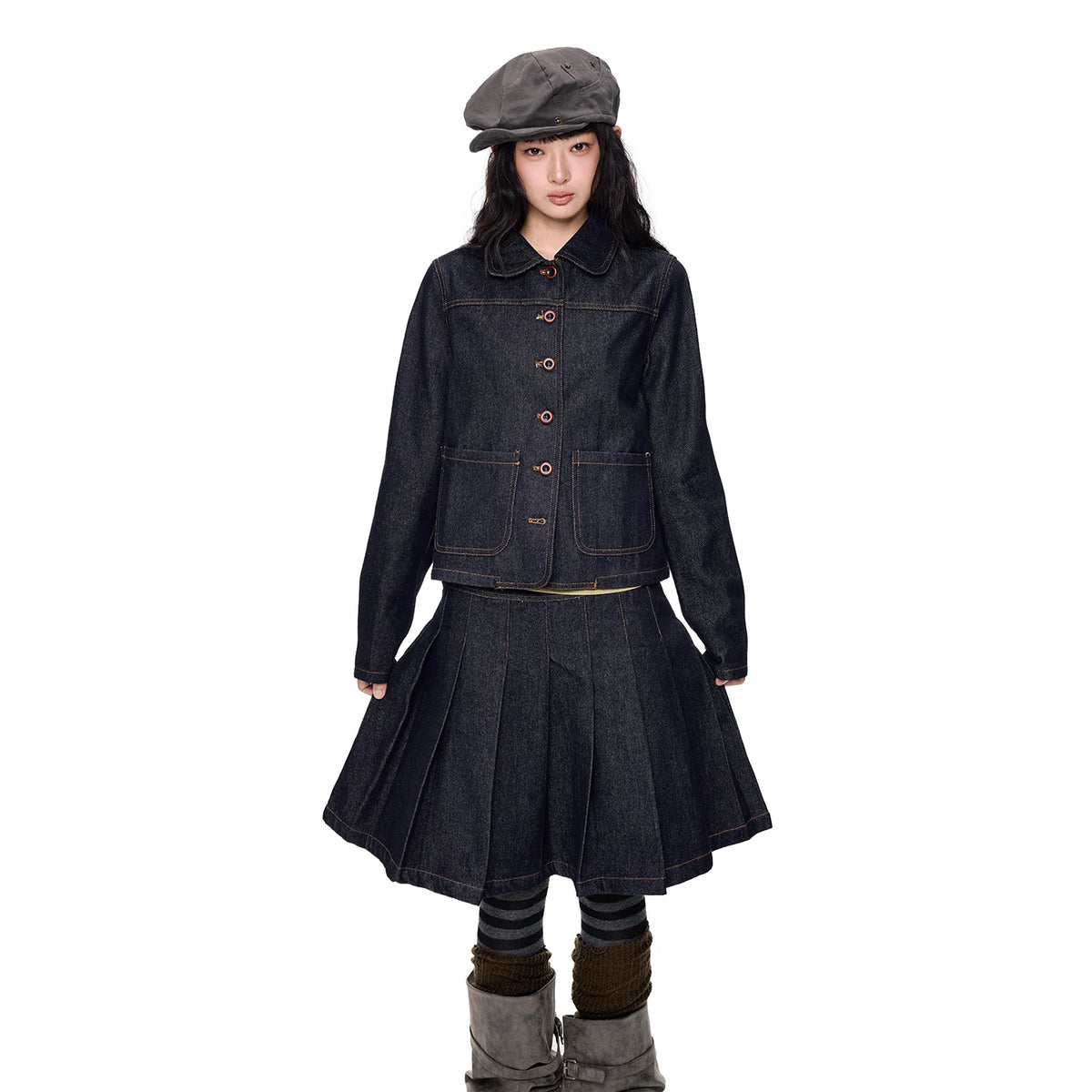 Rounded-Collar Cropped Denim Jacket product view 5