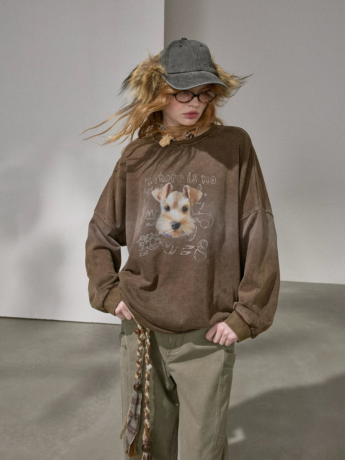 Washed Puppy-Graphic Oversized Sweatshirt product view 2