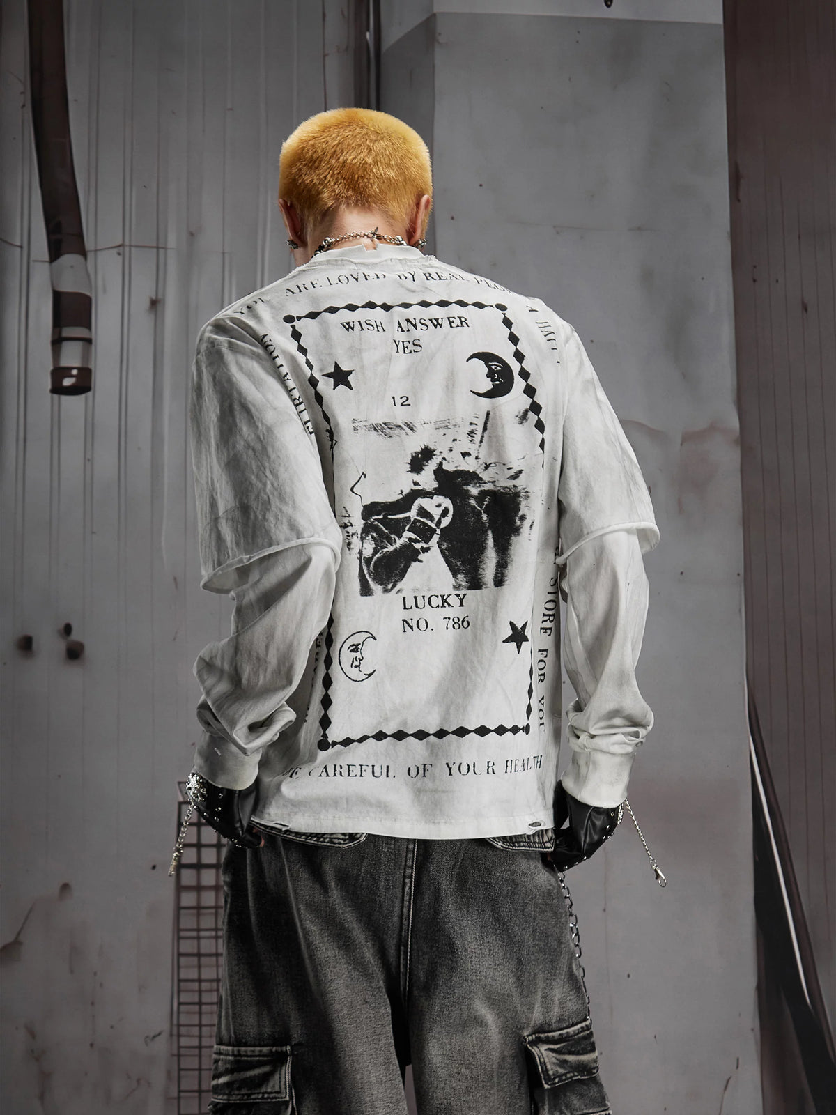 Monochrome Graphic Layered-Sleeve T-Shirt product view 4