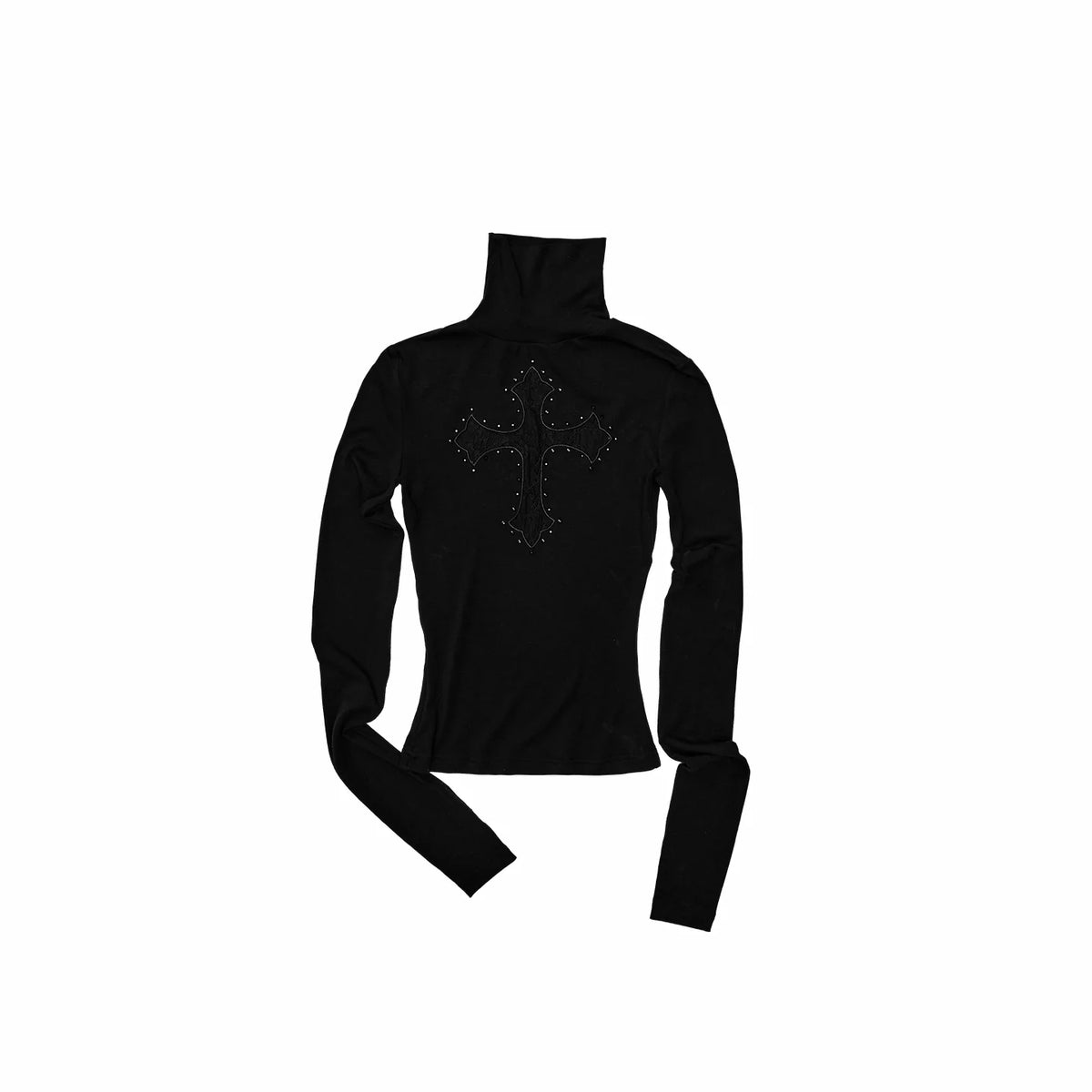 Lace-Cross Rhinestone Turtleneck Top product view 8