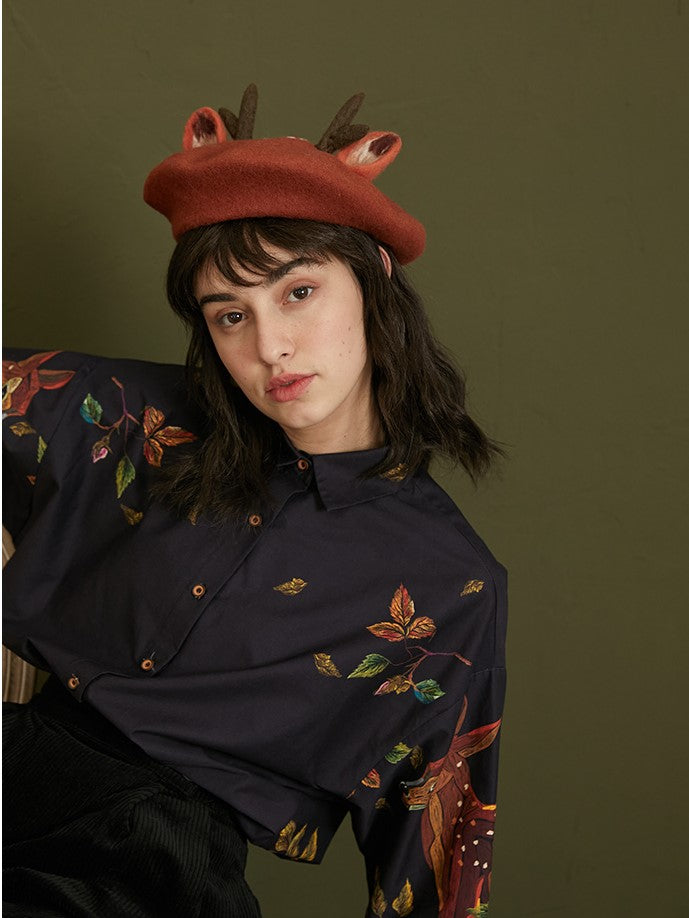 Enchanted Forest Deer Embroidered Blouse - chiclara