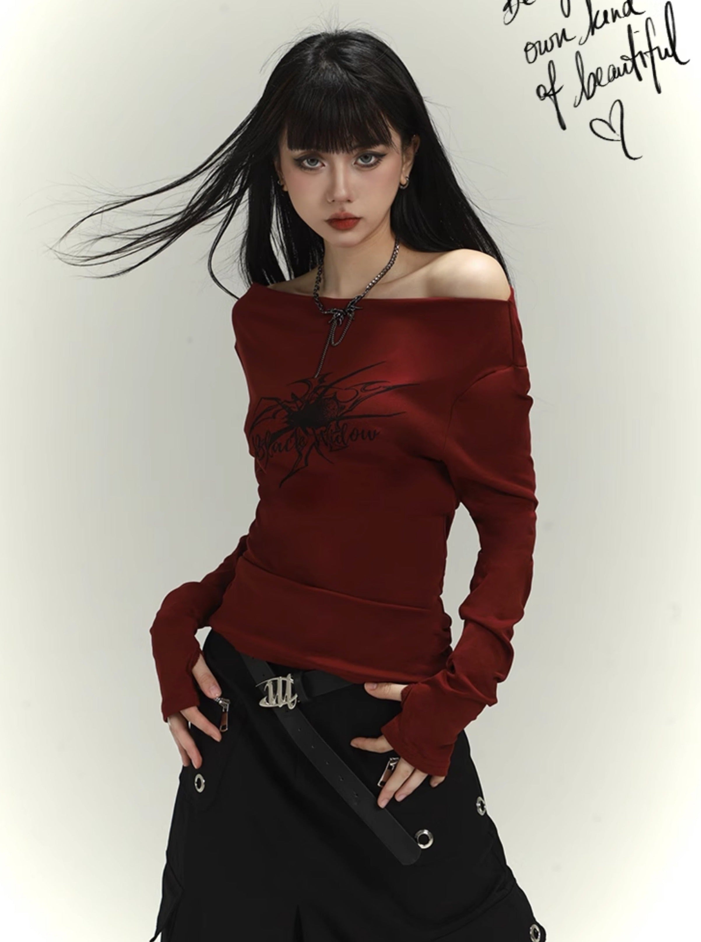 Dark Allure Off-Shoulder Graphic Top