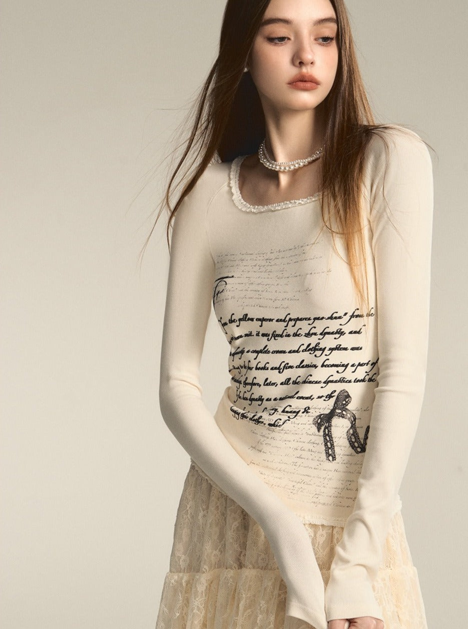Print Square Neck Pure Desire Lace Base Top - chiclara