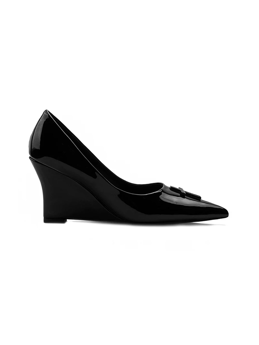 Cross-Detail Patent Leather Pointed Wedge Pumps - view 9