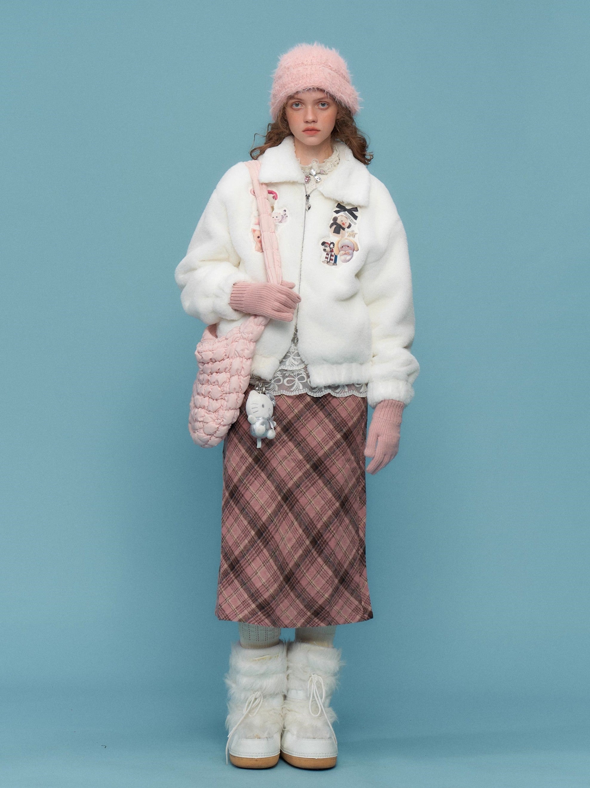 Chaqueta de piel sintética de parche de animal dulce