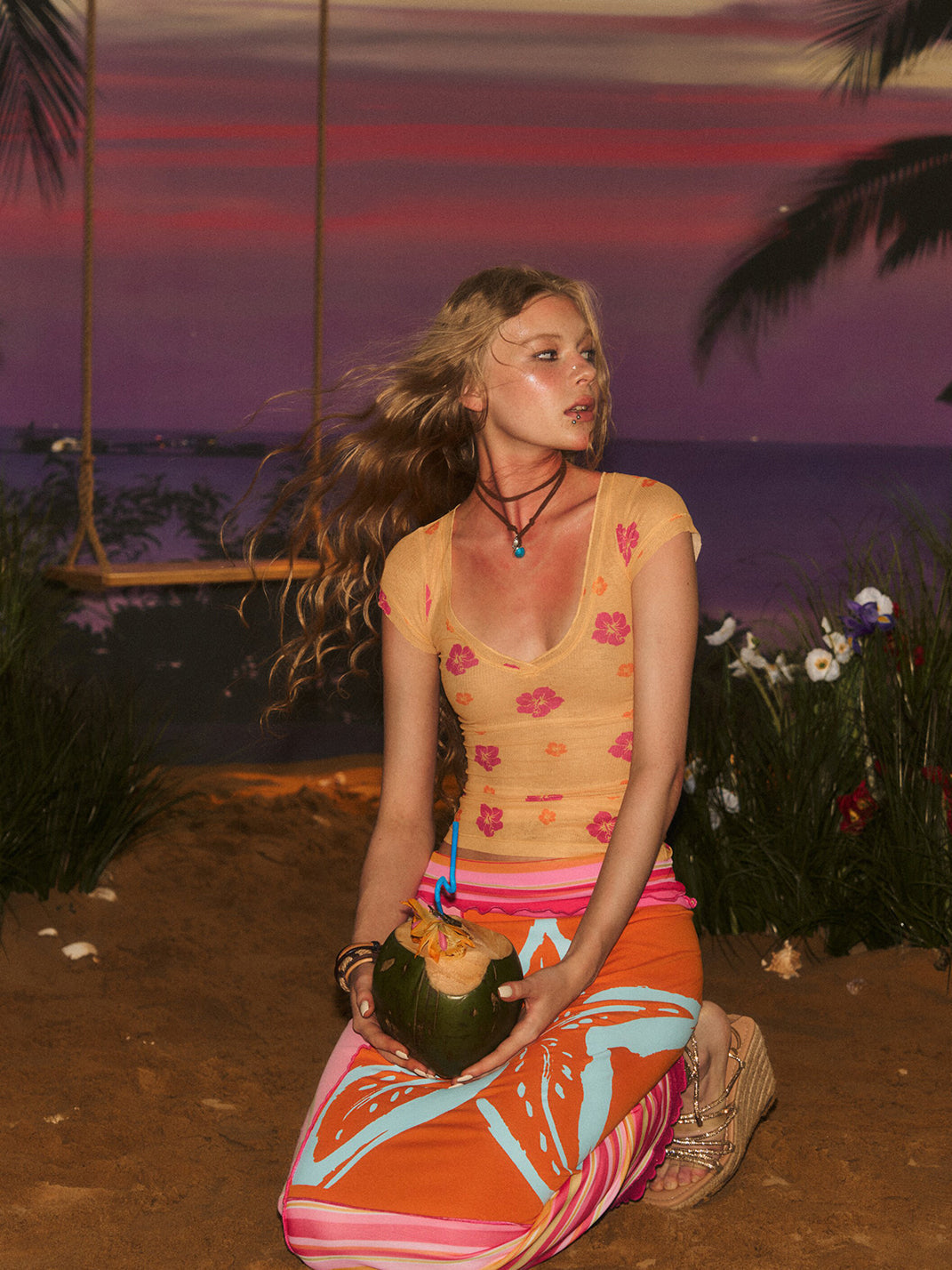 Floral Deep-V Graphic Tee