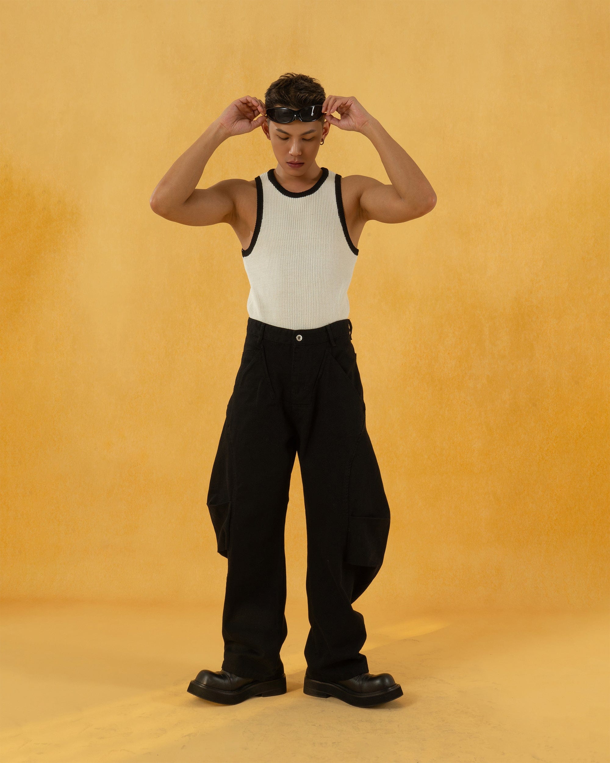 Deconstructed Pleated Button Utility Cargo Pants