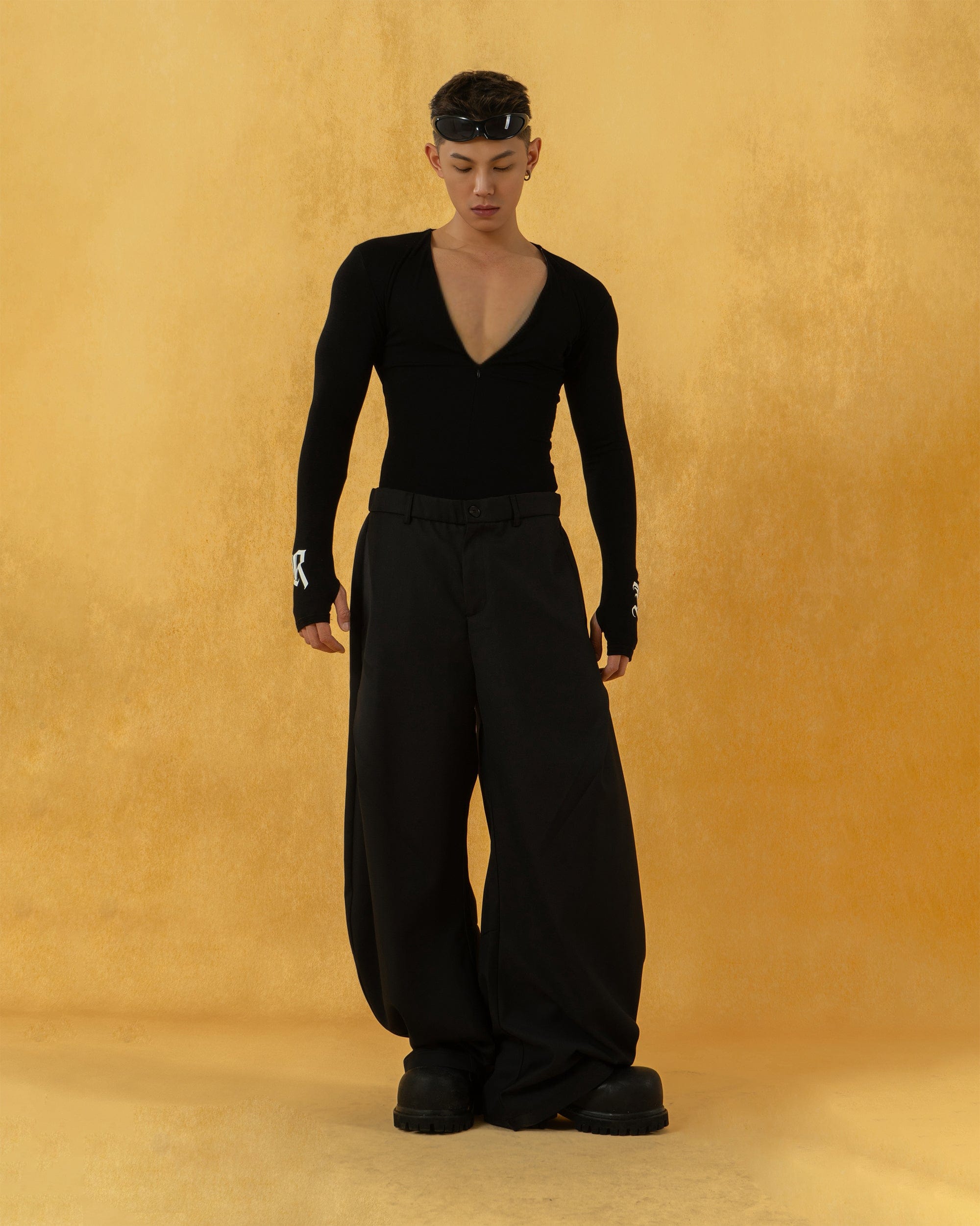 Curved Black Ultra Wide-Leg Trousers