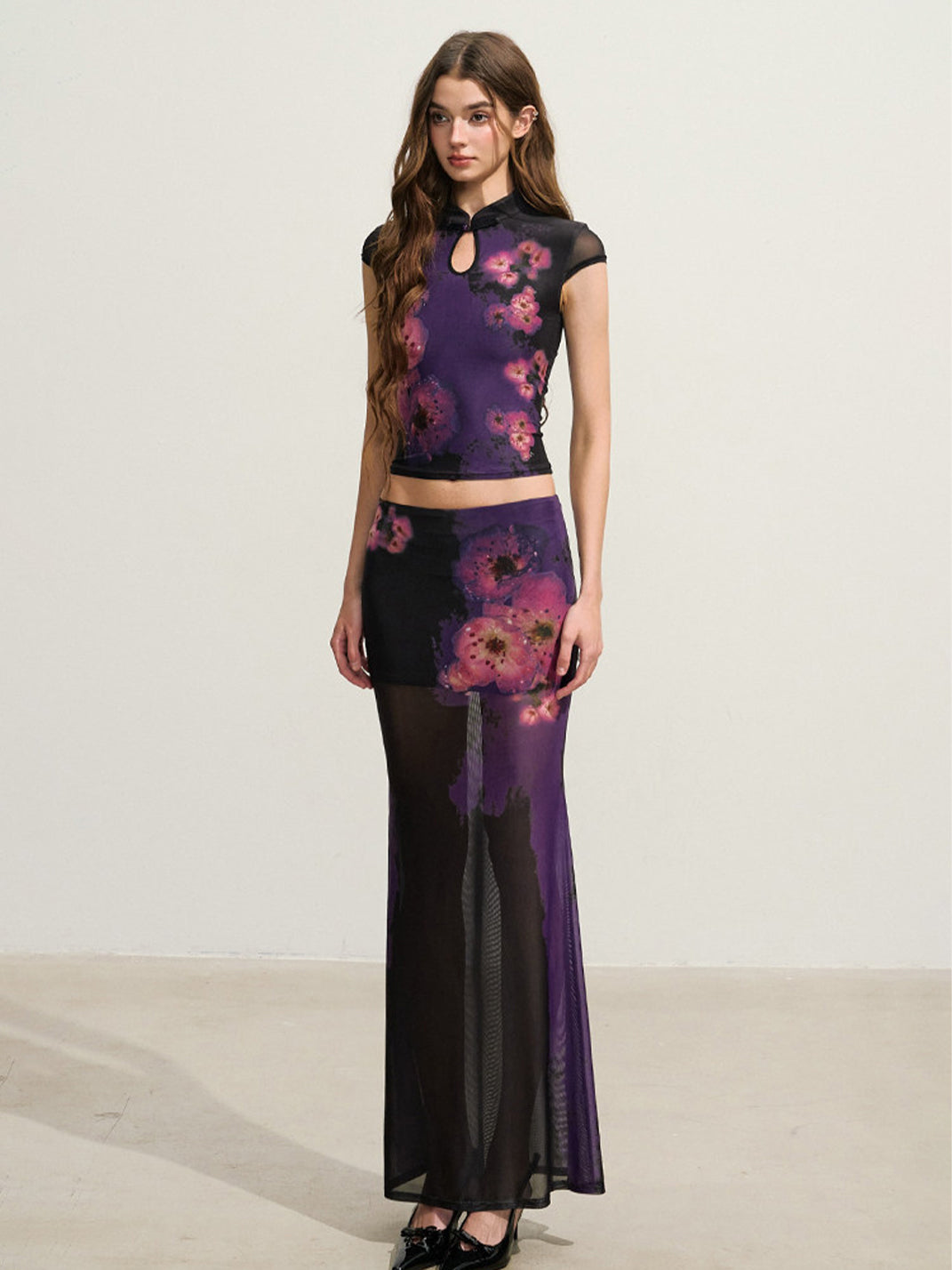 Gradient Floral Mesh Two-Piece Set