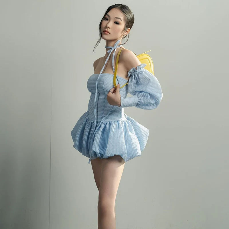 Puff Sleeve Mini Romper Dress