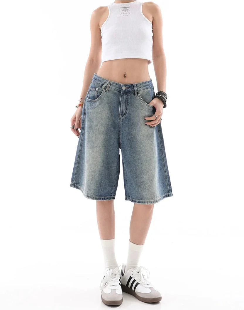 라이트워시 데님 버뮤다 culottes