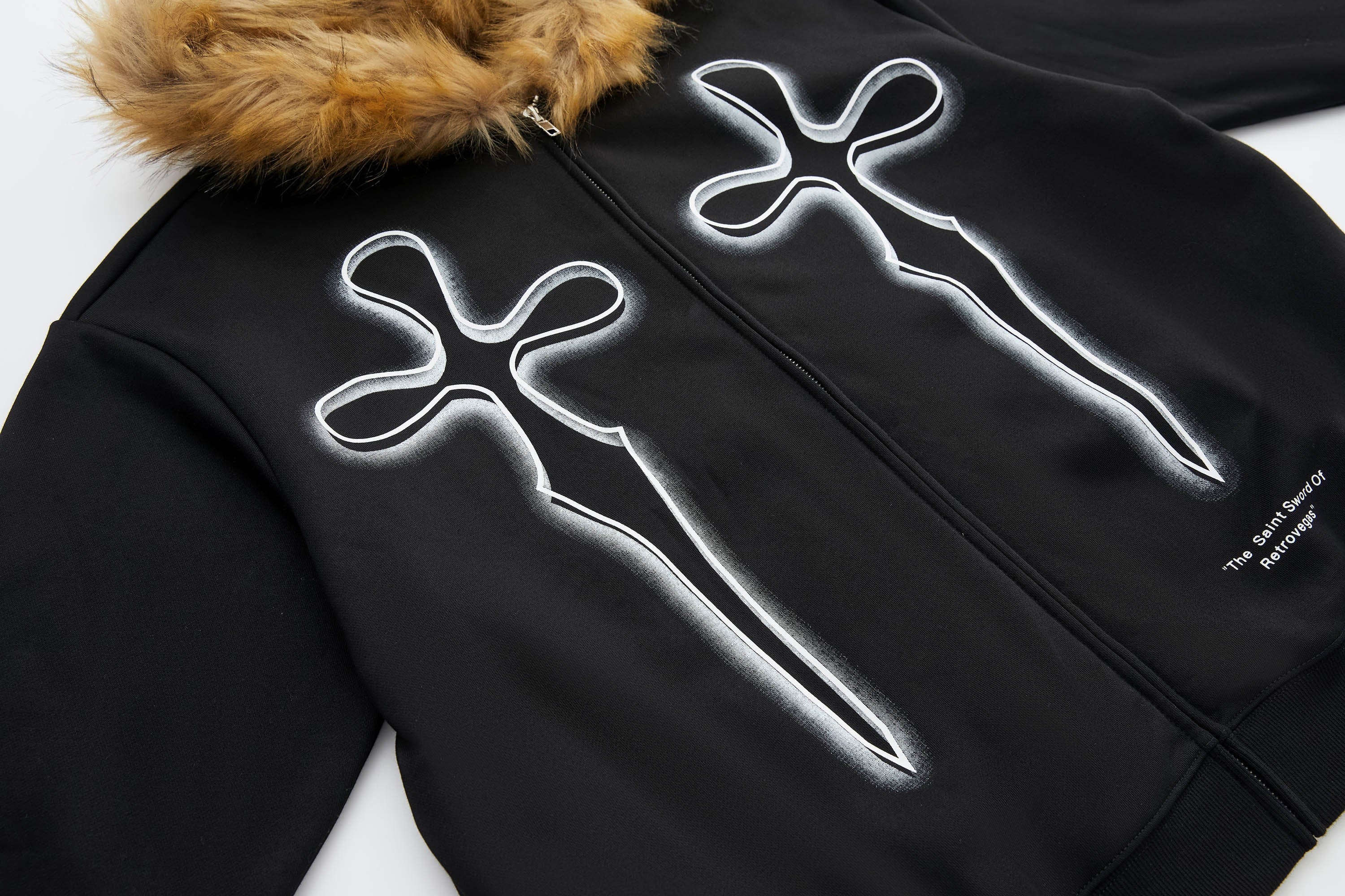 Gothic Cross Pelz Hoodie Jacke