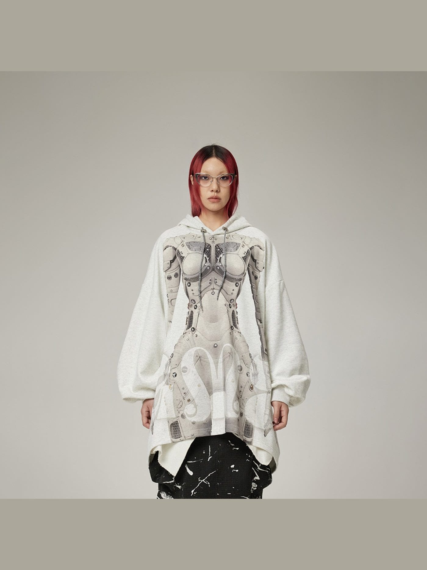 Cyborg Print Oversized Hoodie Top