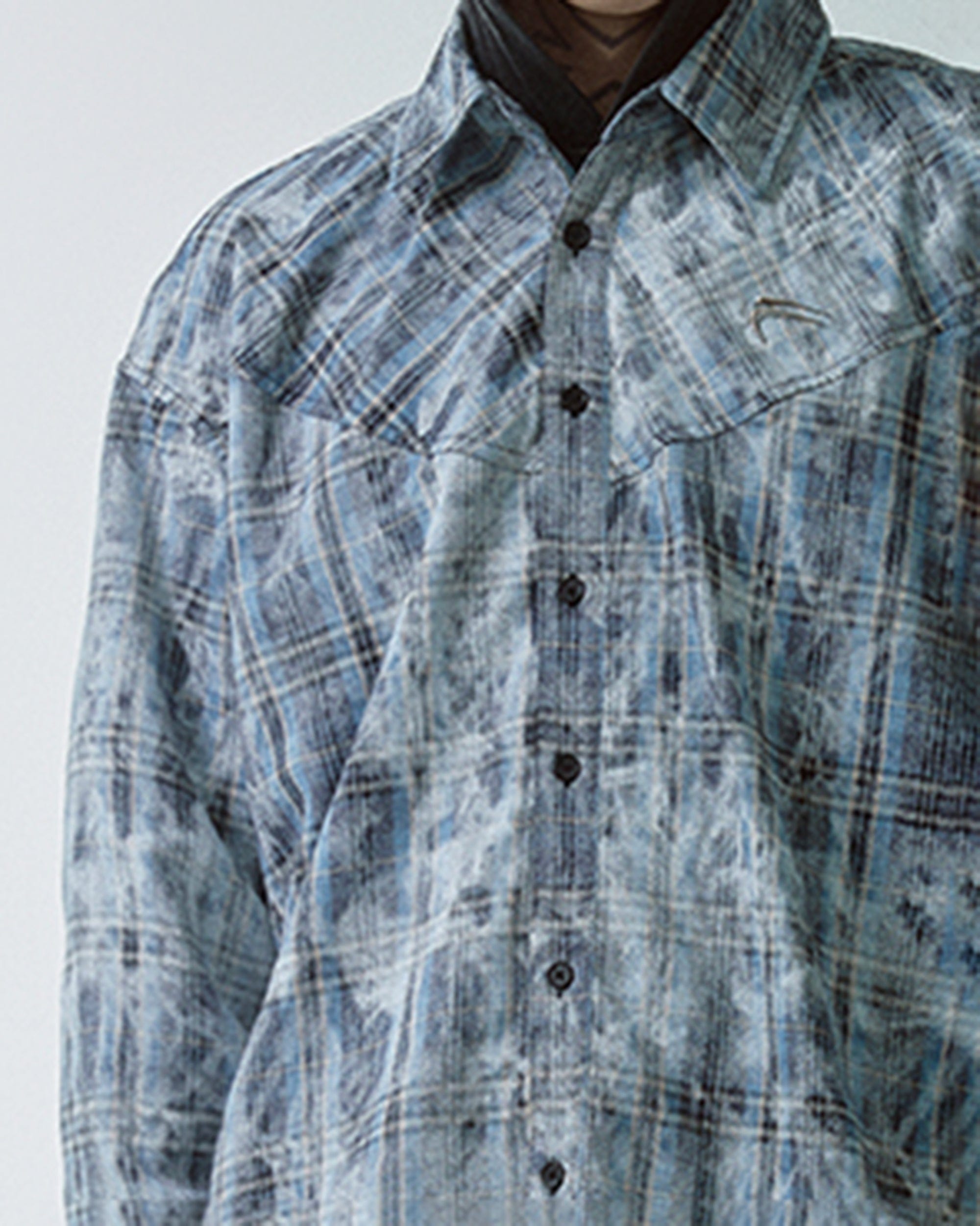 Chemise à manches longues à la flanelle à plaid à lavage acide