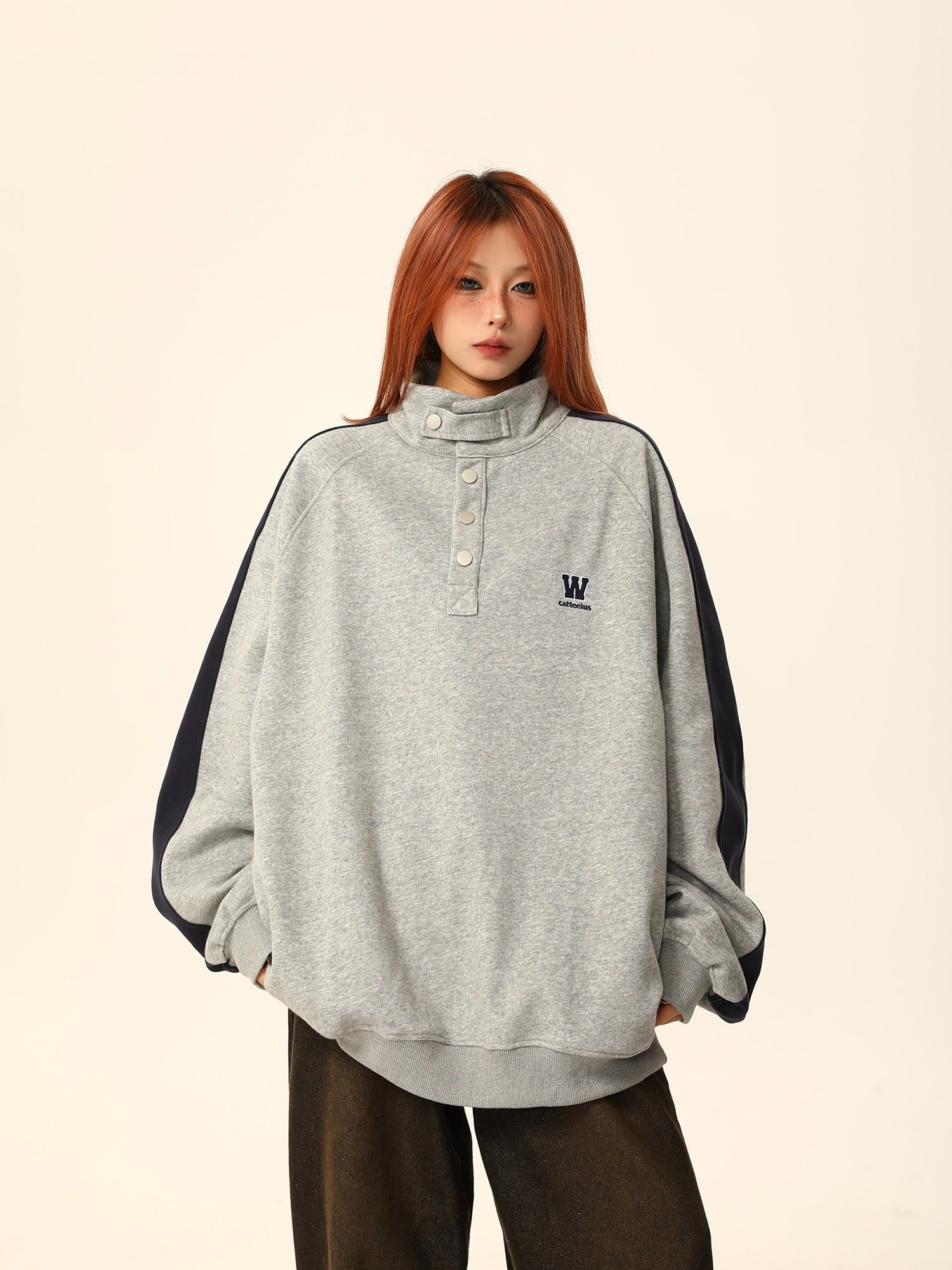 W California Botón de cuello alto Sweatshirt Coat