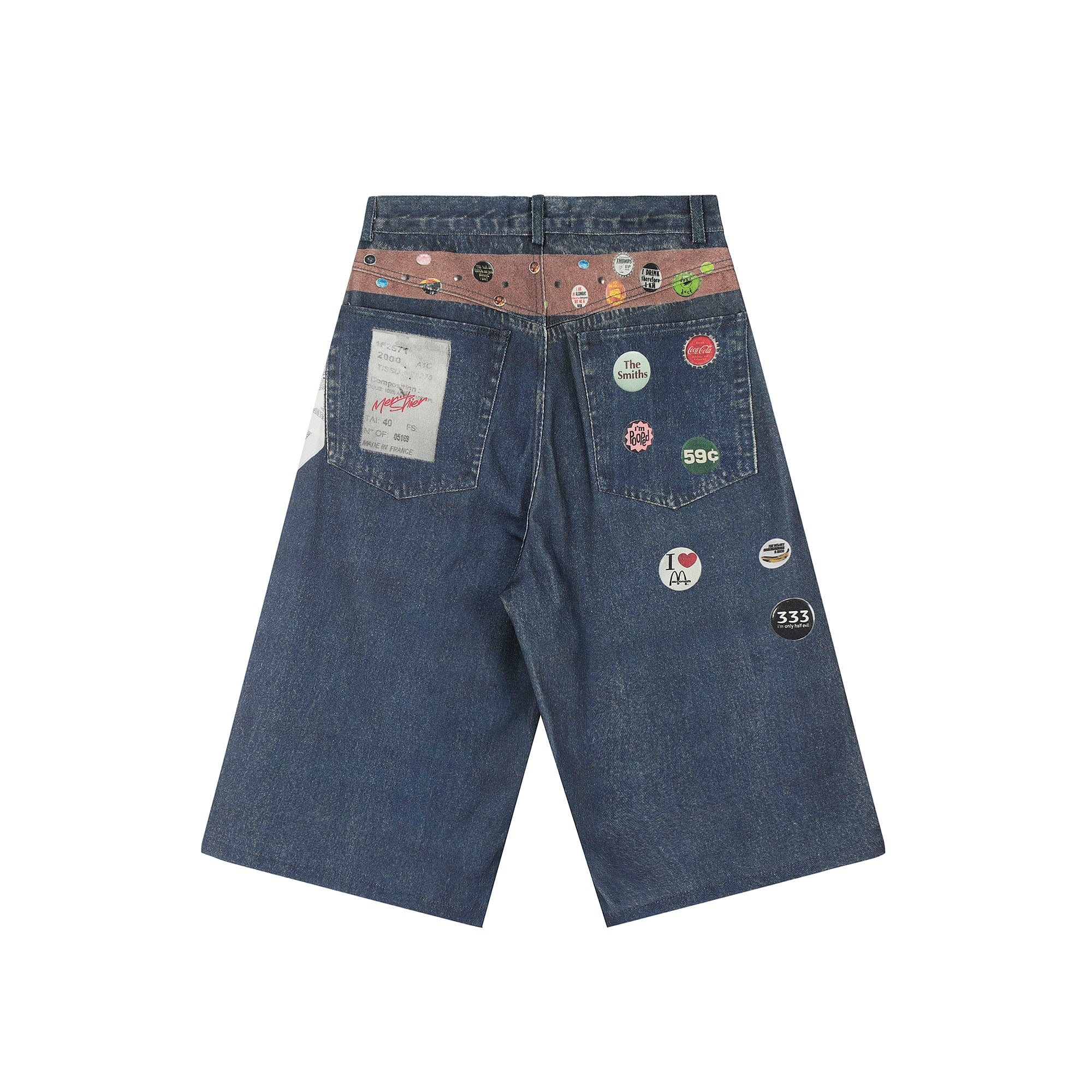 Wide-Leg Denim Shorts with Graphic Print and Button Details