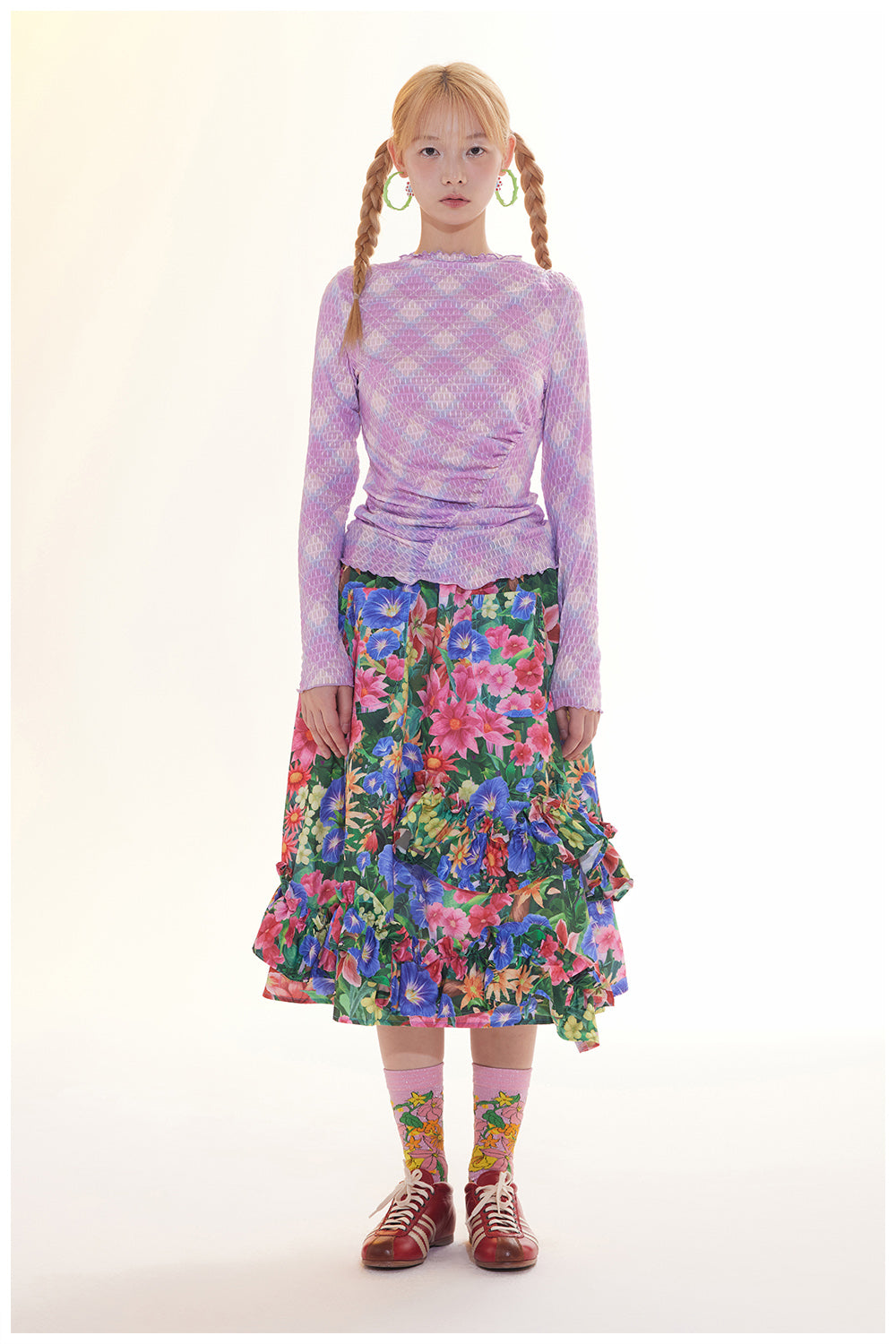 A-Line Ruffle Midi Skirt