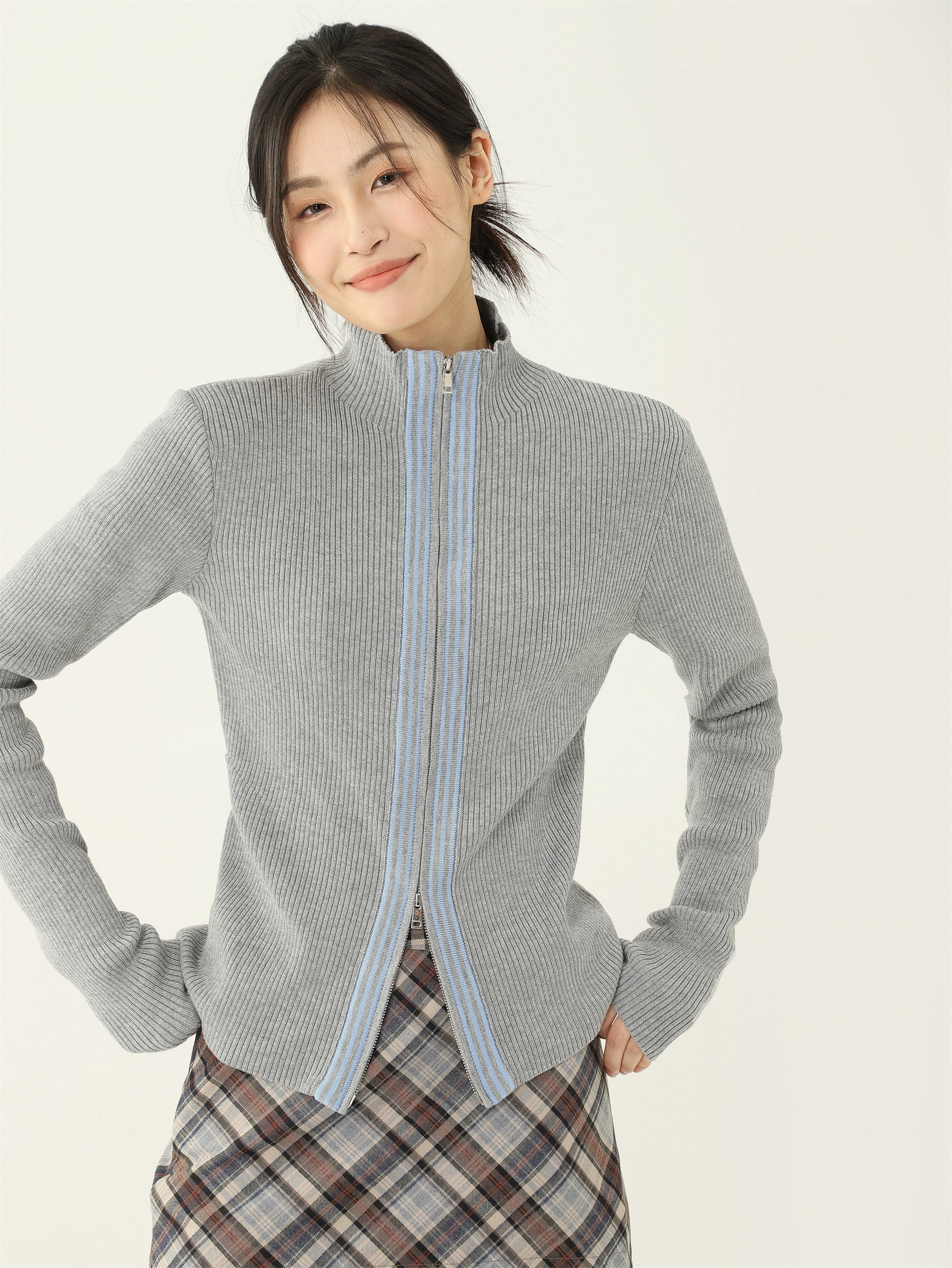 Striped Zip Turtleneck Sweater