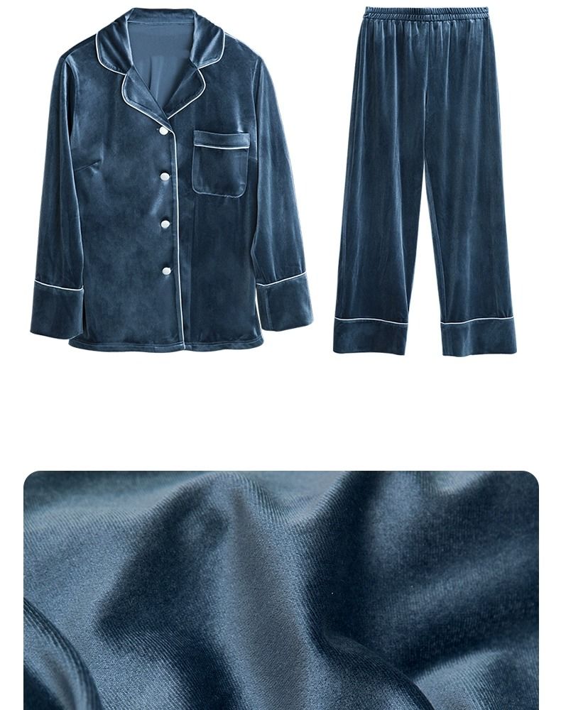 Long-Sleeve Velvet Loungewear Pajama Set - chiclara