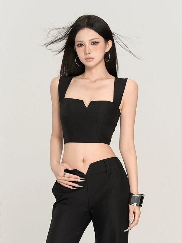 Black Square Neck Crop Top