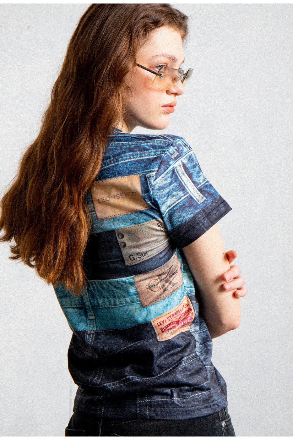 T-shirt imprimé de la taille en denim