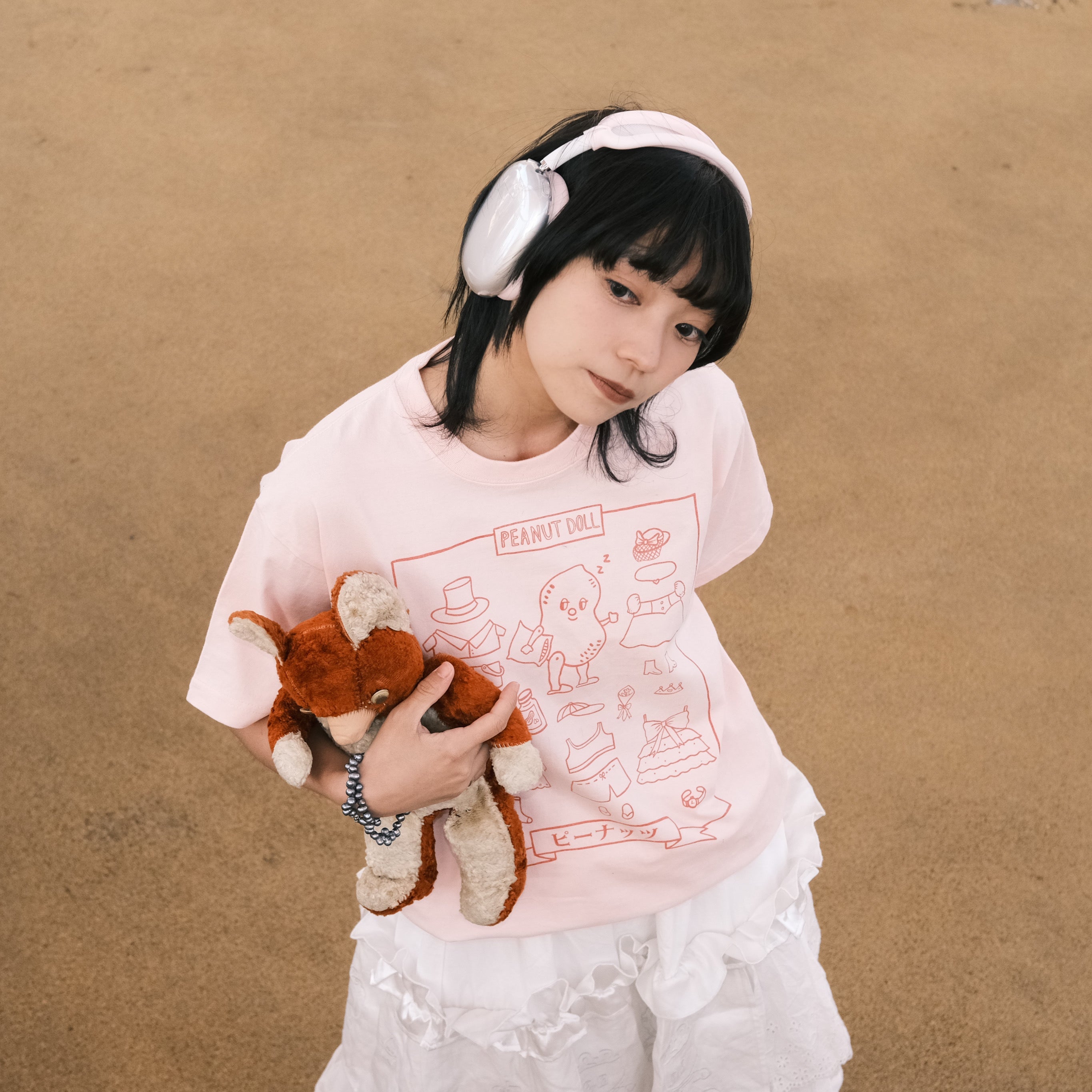 Kawaii Peanut Doll Paper Tee Pink