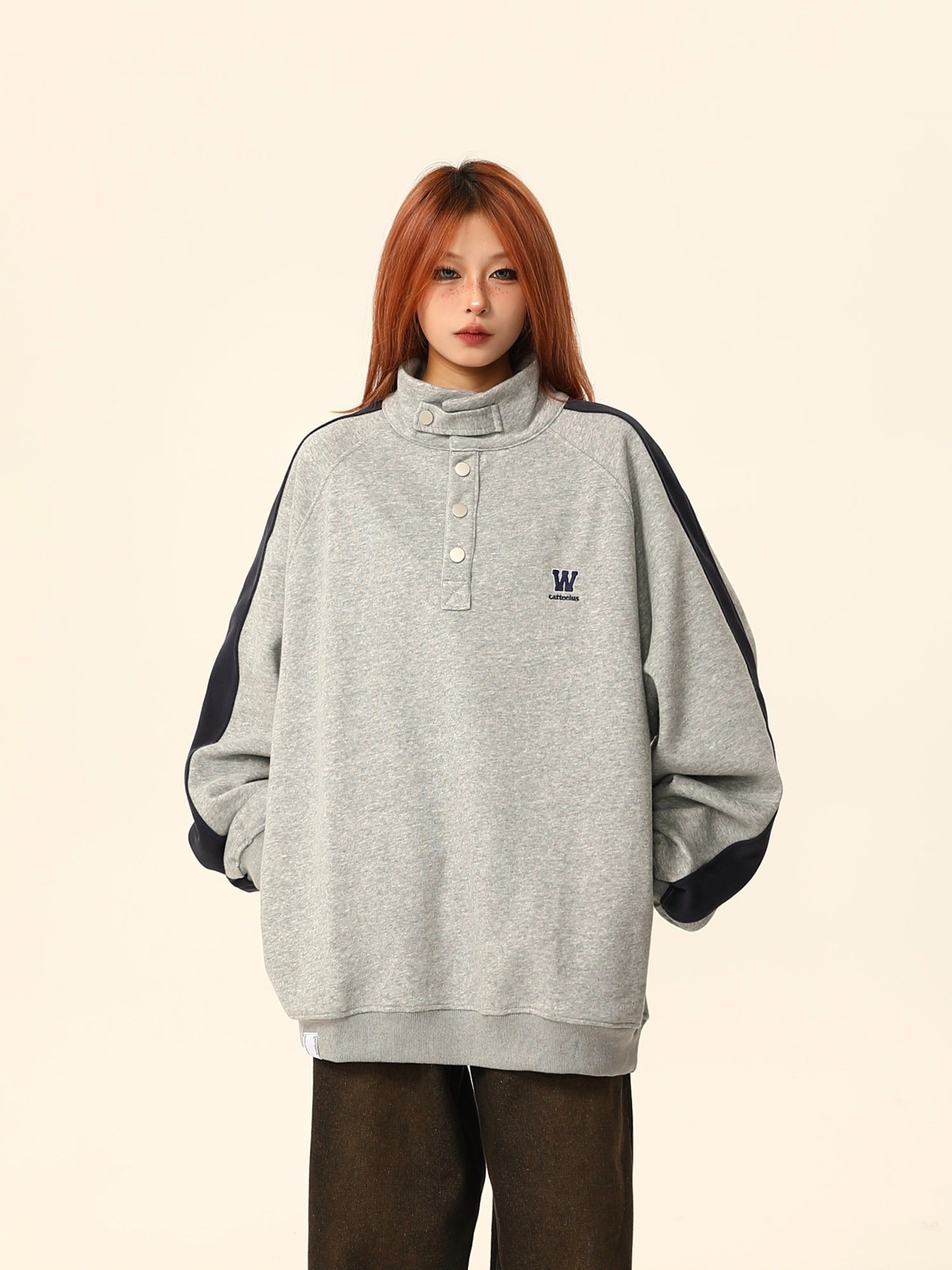 W California Botón de cuello alto Sweatshirt Coat