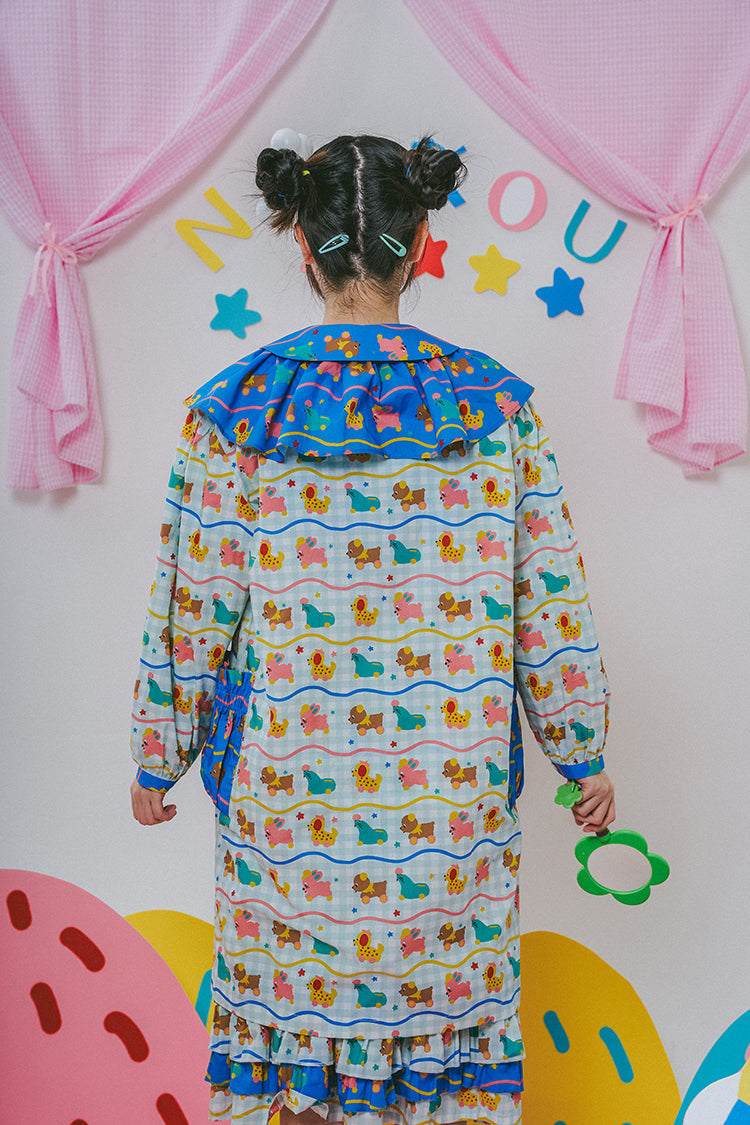 Animal Print Ruffle Collar Midi Dress